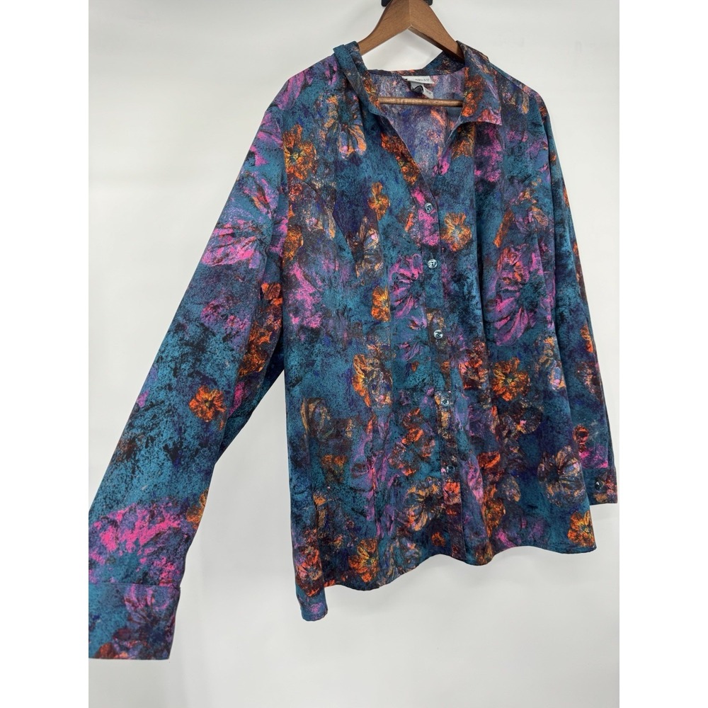 Catherines Button Down Long Sleeve plus watercolor polo soft business artsy boho